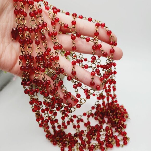 Vintage Flapper Style Burgundy Red Beaded Mesh Chain Open Center Headpiece Hat - Picture 4 of 4
